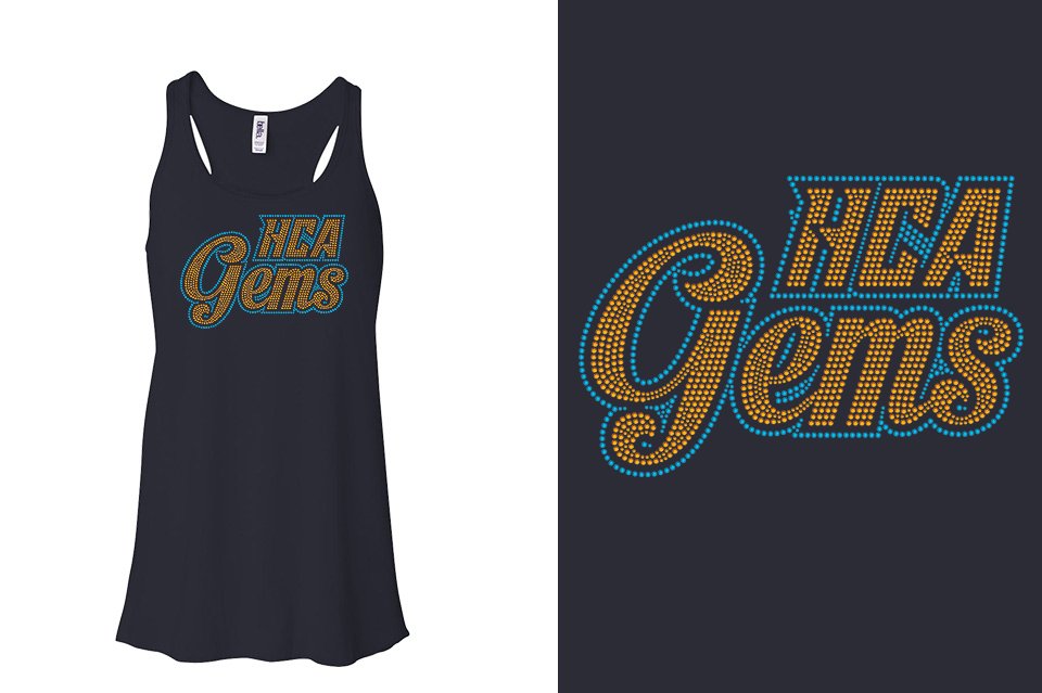Rhinestones HCA Gems logo stones 2-color Youth Flowy Racerback Tank