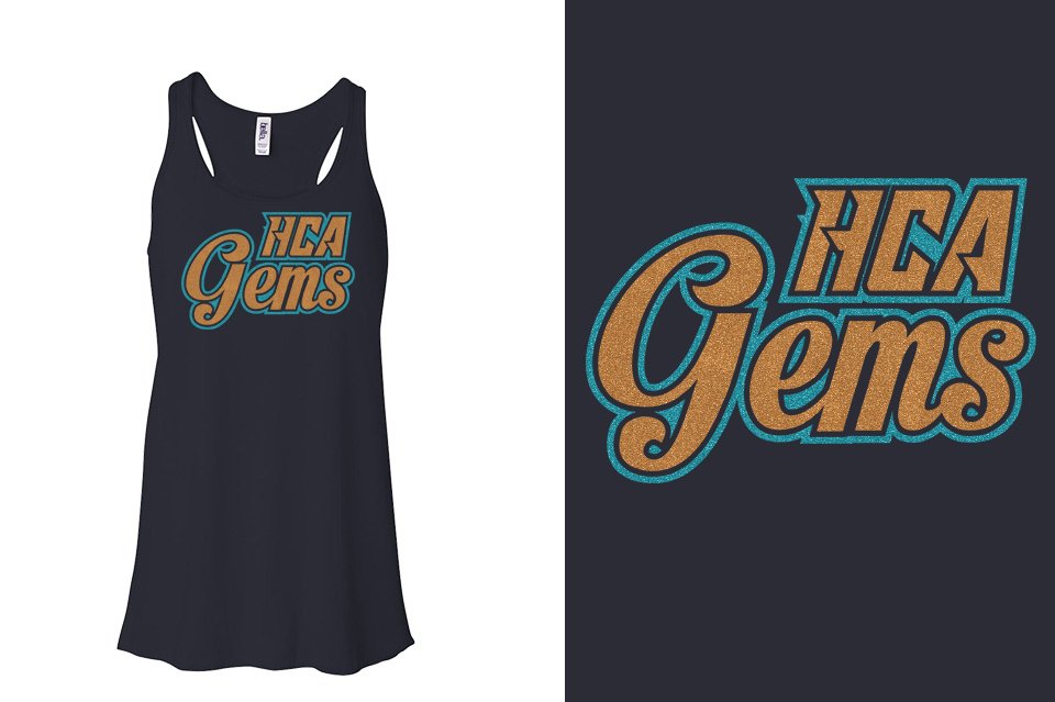 HCA Gems logo glitter 2-color Youth Flowy Racerback Tank