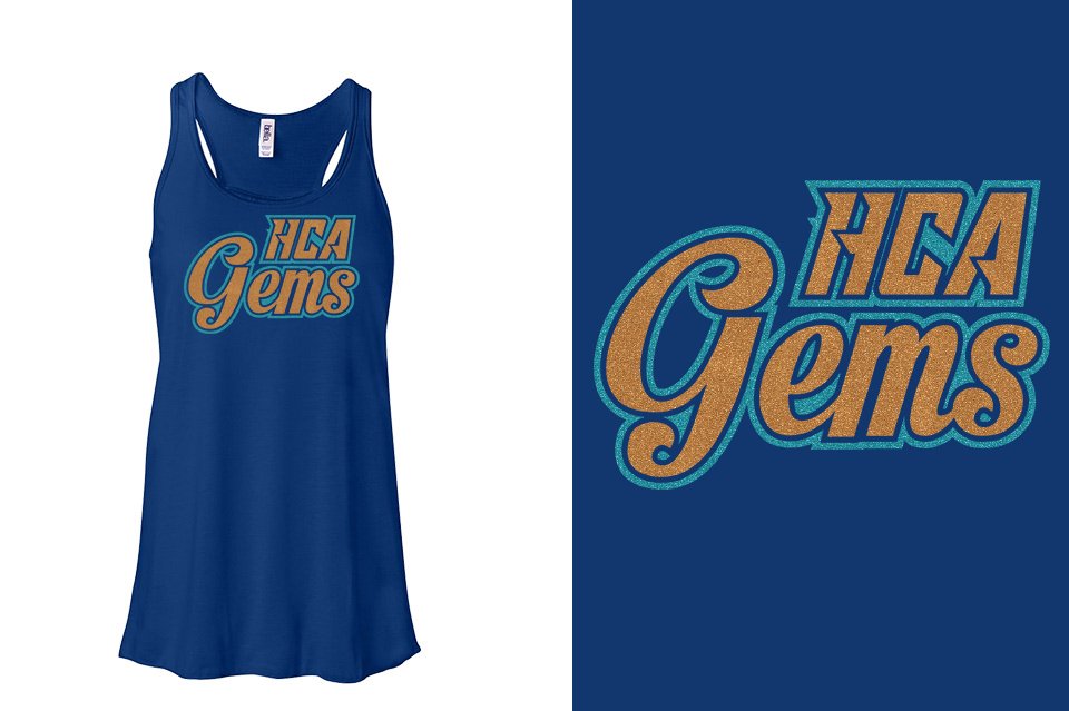 HCA Gems logo glitter 2-color Youth Flowy Racerback Tank