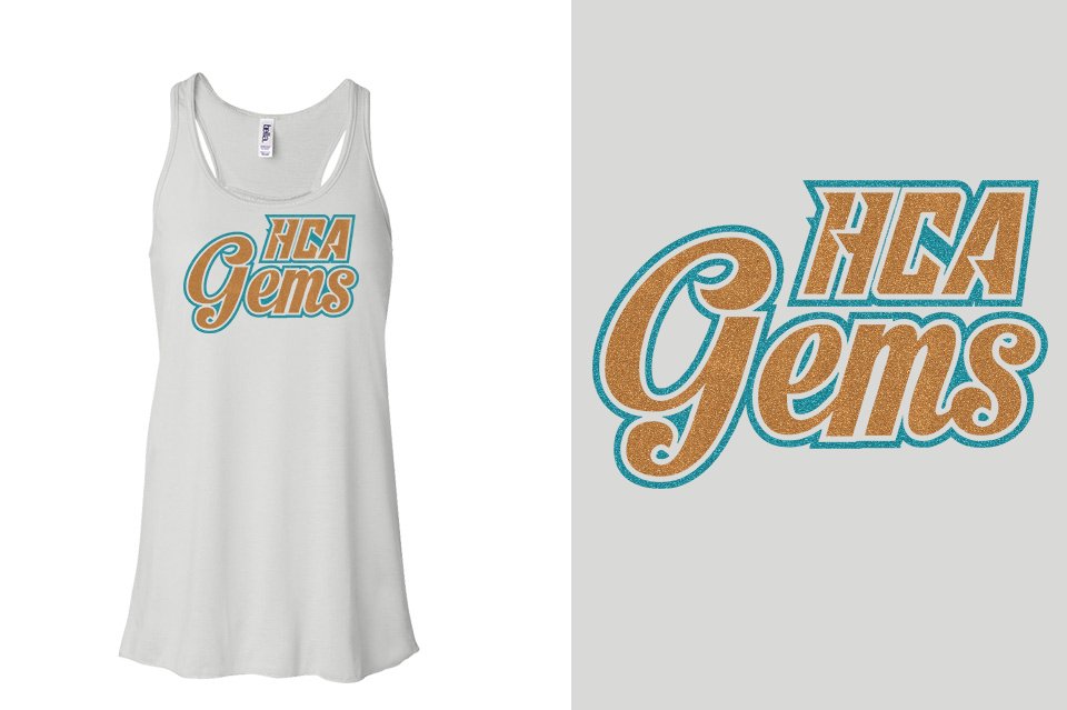 HCA Gems logo glitter 2-color Youth Flowy Racerback Tank