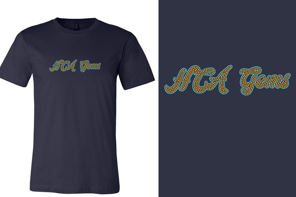 Rhinestones HCA Gems script text stones 2-color Unisex t-shirt