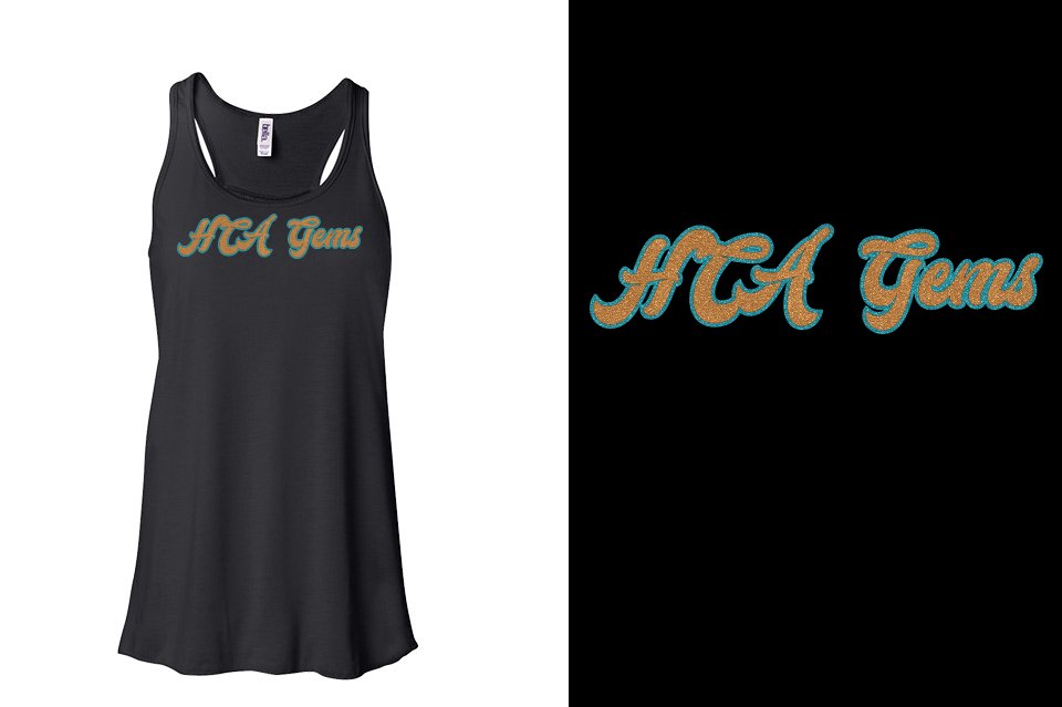 HCA Gems script text glitter 2-color Youth Flowy Racerback Tank