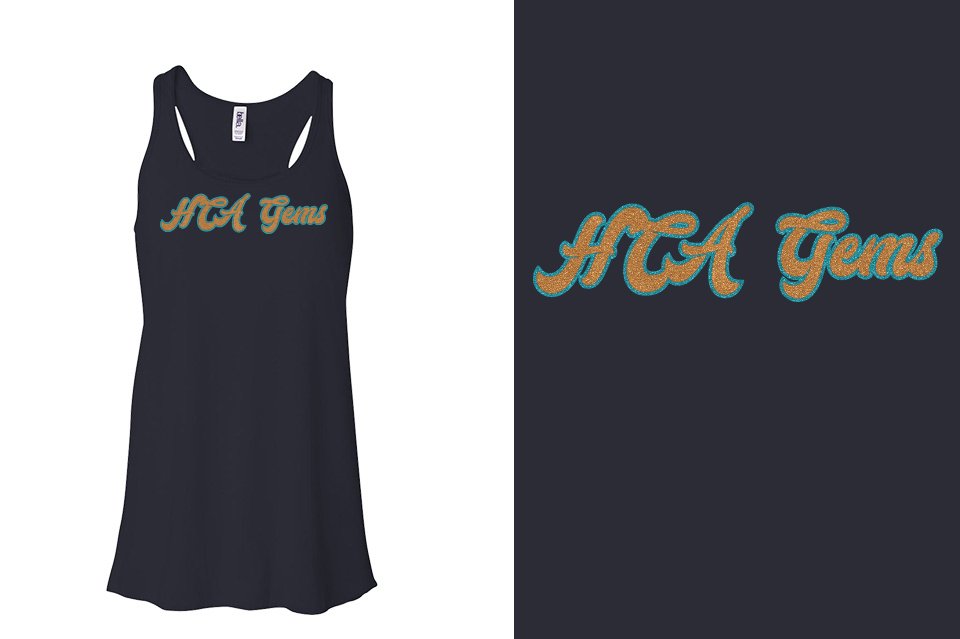 HCA Gems script text glitter 2-color Youth Flowy Racerback Tank