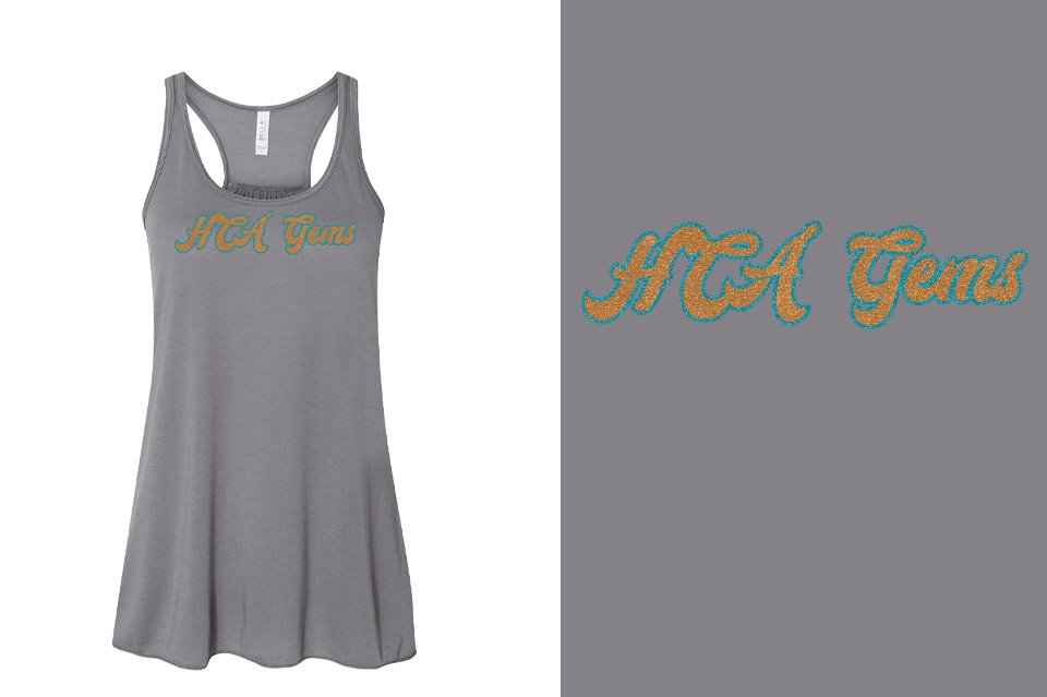 HCA Gems script text glitter 2-color Youth Flowy Racerback Tank