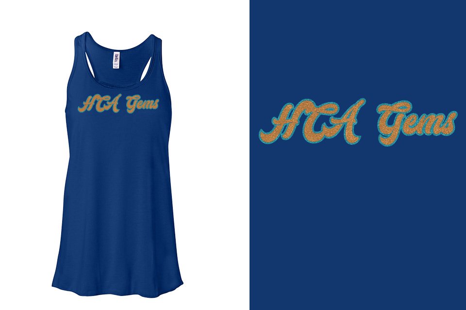 HCA Gems script text glitter 2-color Youth Flowy Racerback Tank