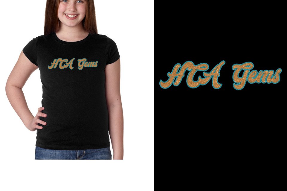 HCA Gems script text glitter 2-color Youth Girls' Princess T-Shirt