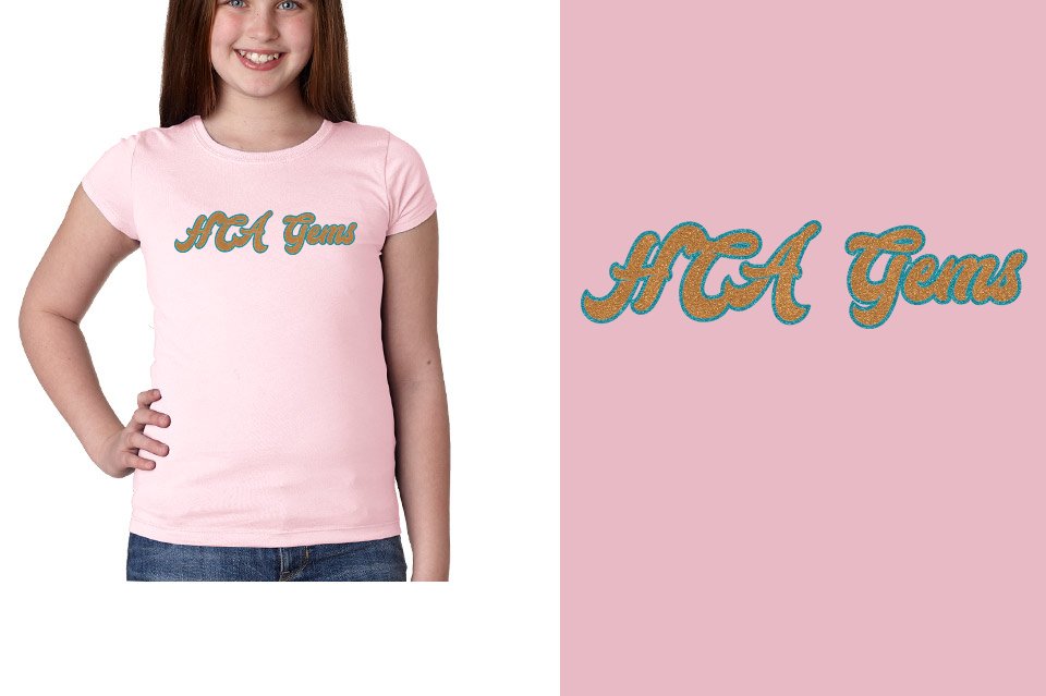 HCA Gems script text glitter 2-color Youth Girls' Princess T-Shirt