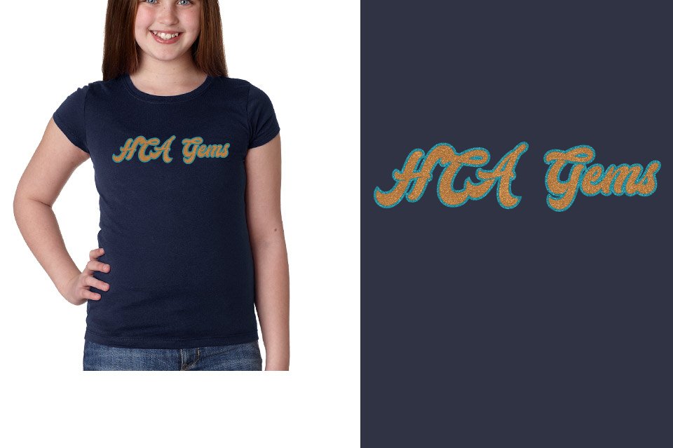 HCA Gems script text glitter 2-color Youth Girls' Princess T-Shirt