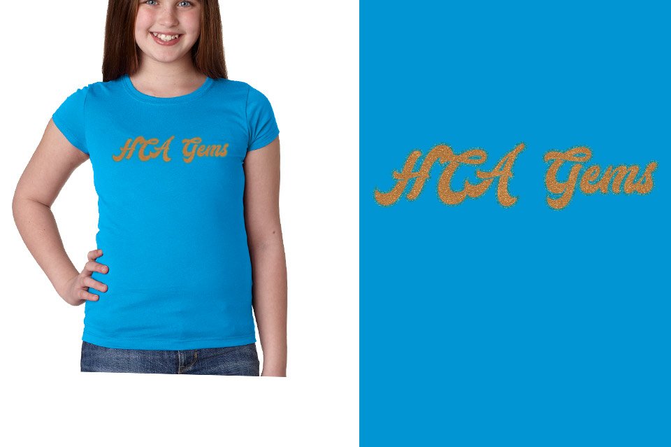 HCA Gems script text glitter 2-color Youth Girls' Princess T-Shirt