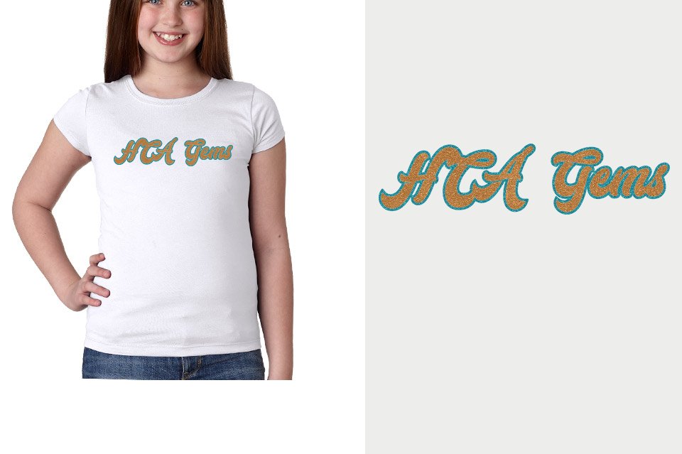 HCA Gems script text glitter 2-color Youth Girls' Princess T-Shirt