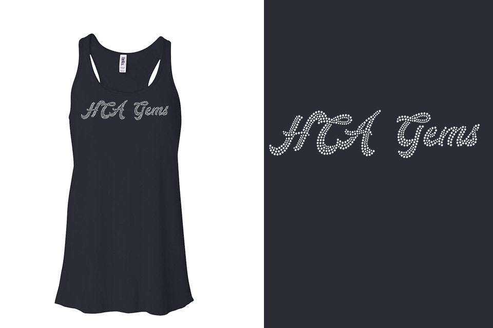 Rhonestones HCA Gems script text stones 1-color Youth Flowy Racerback Tank