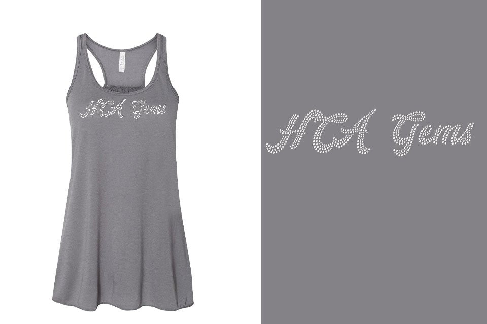 Rhonestones HCA Gems script text stones 1-color Youth Flowy Racerback Tank