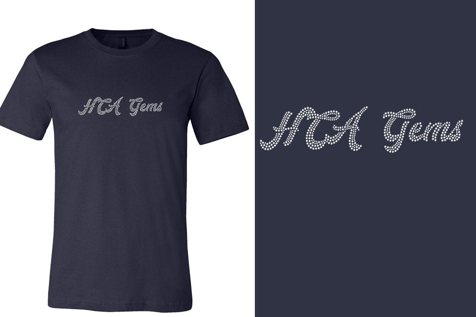 Rhinestones HCA Gems script text stones 1-color Unisex t-shirt