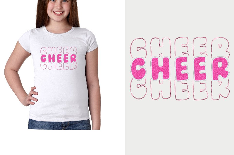CHEER 3 lines glitter rhinestones Girls' Princess T-Shirt