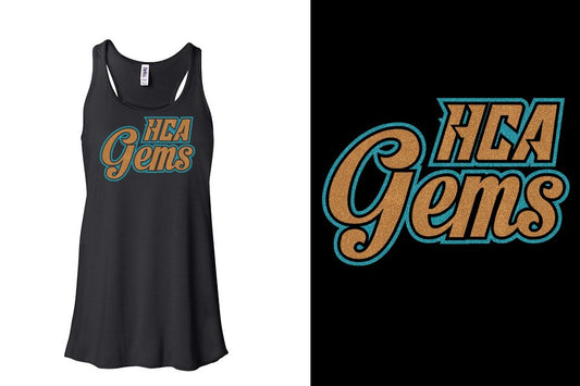 HCA Gems logo glitter 2-color Youth Flowy Racerback Tank