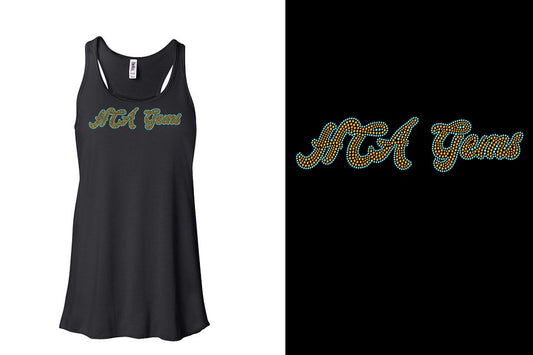 Rhinestones HCA Gems script text stones 2-color Youth Flowy Racerback Tank