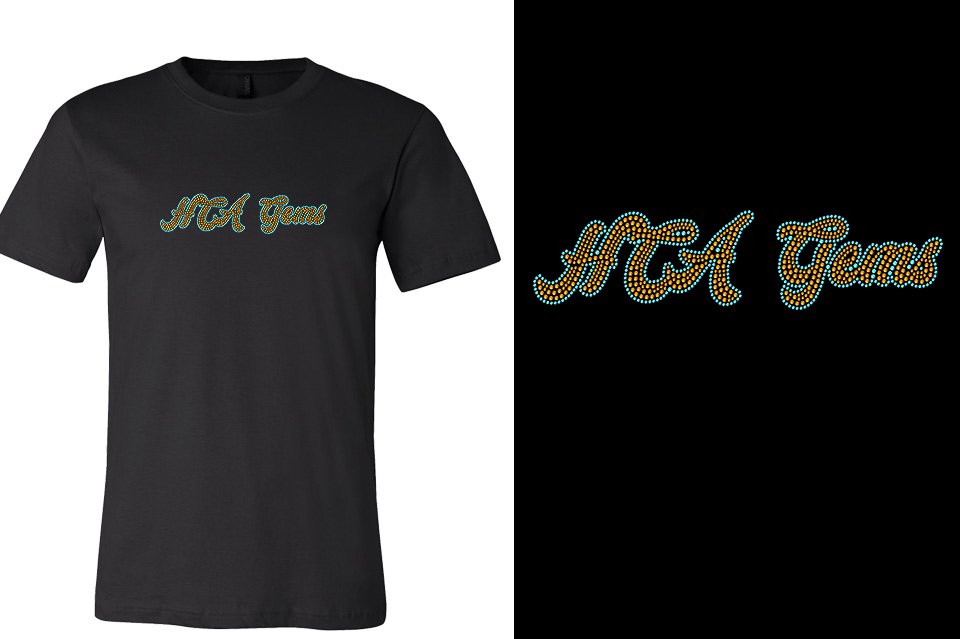 Rhinestones HCA Gems script text stones 2-color Unisex t-shirt