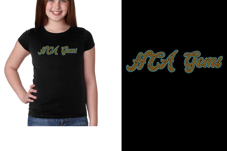 Rhinestones HCA Gems script text stones 2-color Youth Girls' Princess T-Shirt
