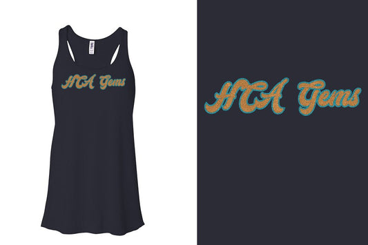 HCA Gems script text glitter 2-color Youth Flowy Racerback Tank
