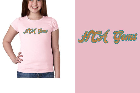 HCA Gems script text glitter 2-color Youth Girls' Princess T-Shirt