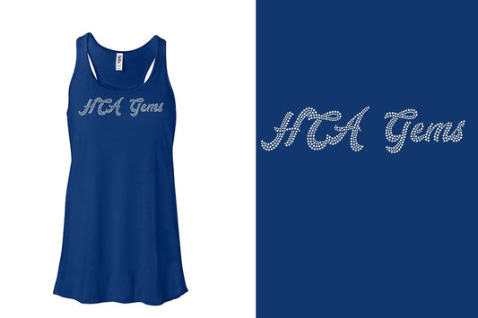 Rhonestones HCA Gems script text stones 1-color Youth Flowy Racerback Tank