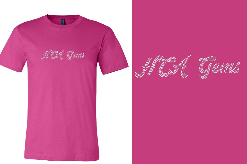 Rhinestones HCA Gems script text stones 1-color Unisex t-shirt