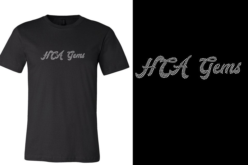 Rhinestones HCA Gems script text stones 1-color Unisex t-shirt