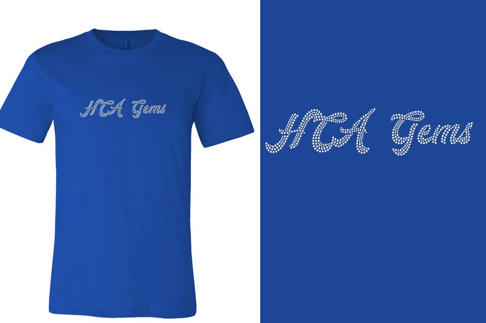 Rhinestones HCA Gems script text stones 1-color Unisex t-shirt