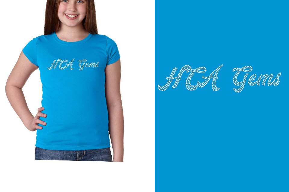 Rhinestones HCA Gems script text stones 1-color Youth Girls' Princess T-Shirt
